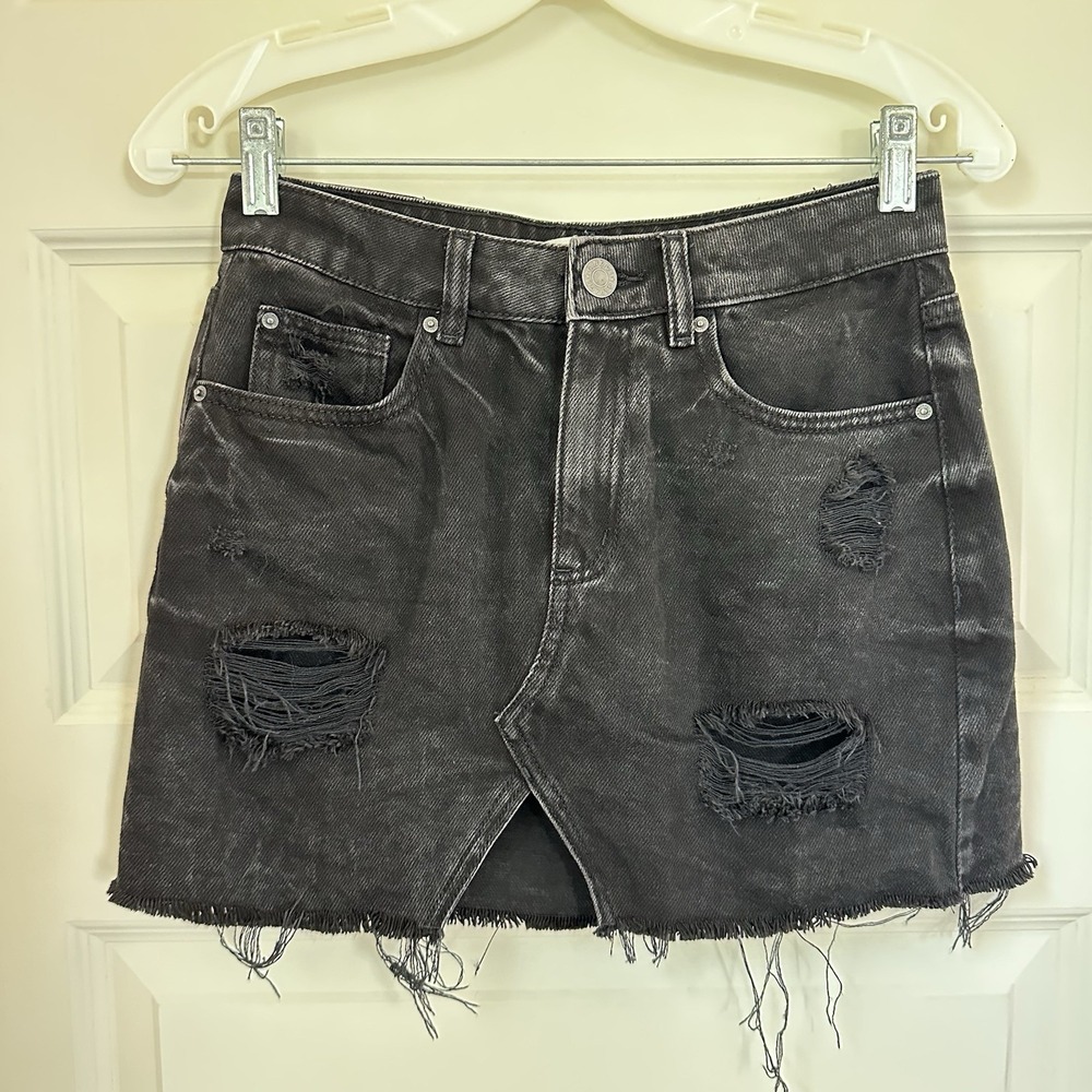 Garage Jean Black Skirt Size XS Womens High Distressed Dark Wash Denim Grunge